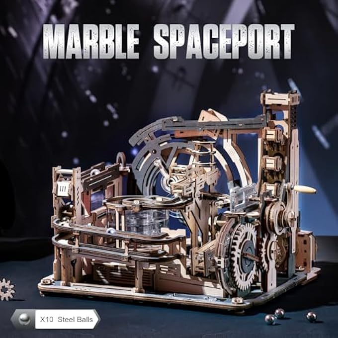 MARBLE TRACKS PUZZLE 3D WOOD MARBLE RUN MODEL KITS FOR BUILDING ADULTS, MOTOR DRIVEN MECHANICAL MODEL KITS WITH BALLS, AUTOMATIC AND MANUAL MODES, MARBLE SPACEPORT, LGC01 - Image 4